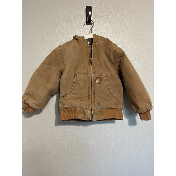 Carhartt Kids Size 4T Distressed Duck Canvas Hooded Jacket Coat Youth - Picture 1 of 5